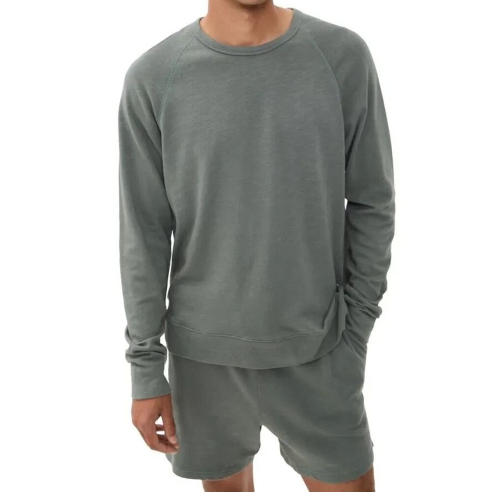 ONIA Sweater Mens Small Green Pullover Crew Slub Terry in Agave $175